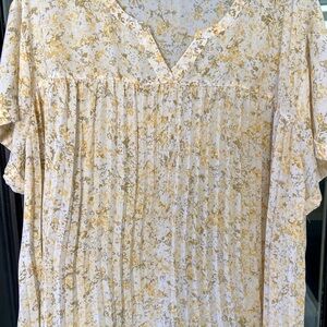 Floral V-Neck Women Top - Cream and Yellow